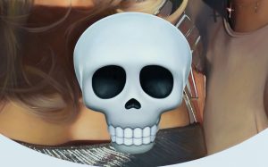 detail form painting "Kylie, Kendall and Skull" by Chris Drange